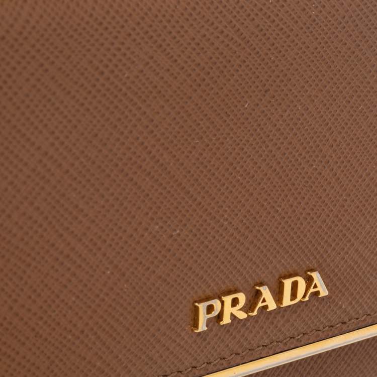 Pre Owned Prada Brown Saffiano Lux Leather Flap Card Holder