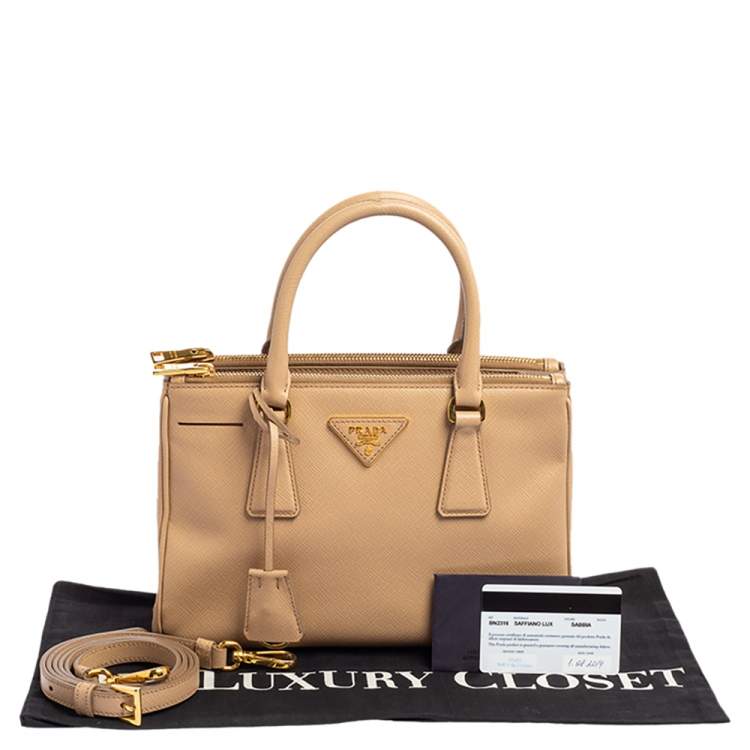 Pre Owned Prada Beige Saffiano Lux Leather Mini Galleria Double Zip Tote