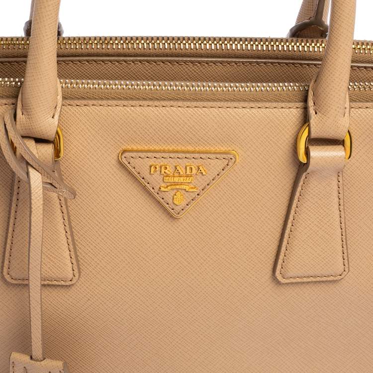 Pre Owned Prada Beige Saffiano Lux Leather Mini Galleria Double Zip Tote