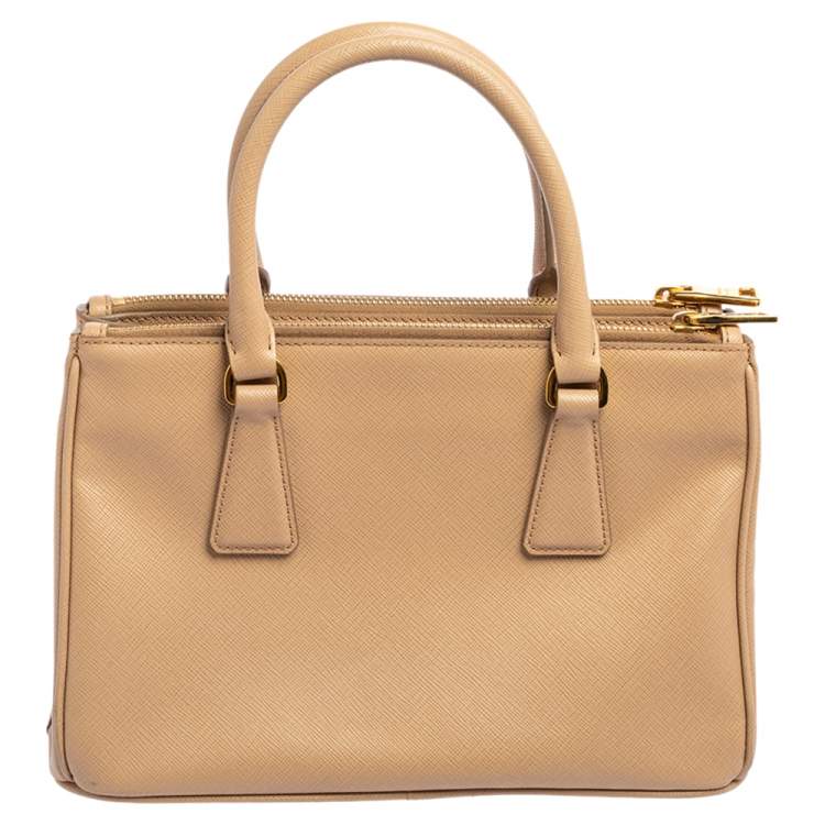 Pre Owned Prada Beige Saffiano Lux Leather Mini Galleria Double Zip Tote