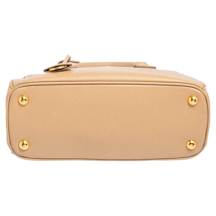 Pre Owned Prada Beige Saffiano Lux Leather Mini Galleria Double Zip Tote