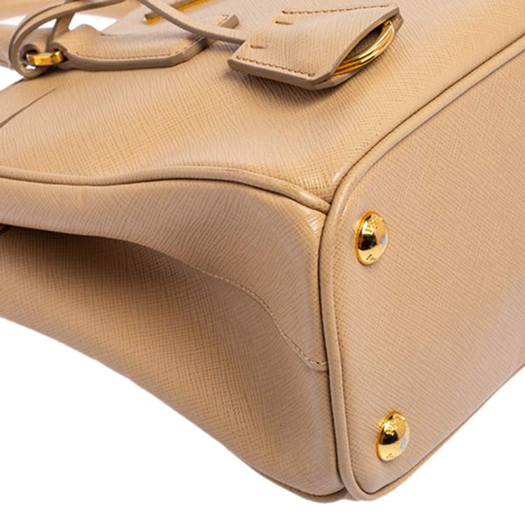 Pre Owned Prada Beige Saffiano Lux Leather Mini Galleria Double Zip Tote