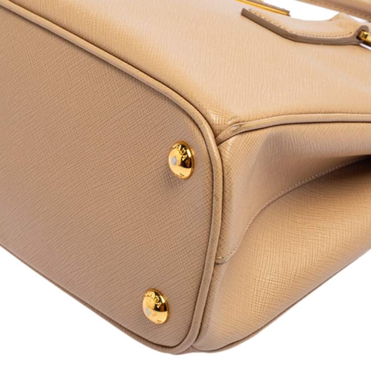 Pre Owned Prada Beige Saffiano Lux Leather Mini Galleria Double Zip Tote