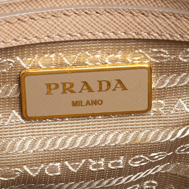 Pre Owned Prada Beige Saffiano Lux Leather Mini Galleria Double Zip Tote