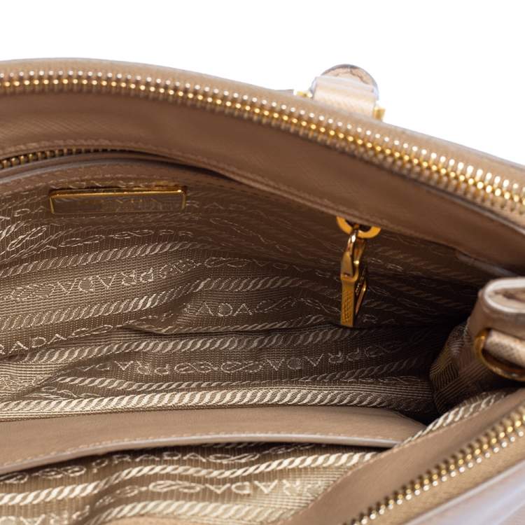 Pre Owned Prada Beige Saffiano Lux Leather Mini Galleria Double Zip Tote