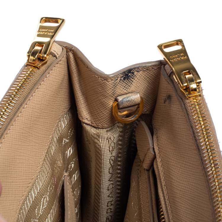 Pre Owned Prada Beige Saffiano Lux Leather Mini Galleria Double Zip Tote