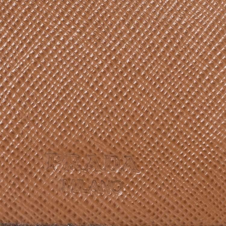 Pre Owned Prada Brown Saffiano Leather Trifold Wallet