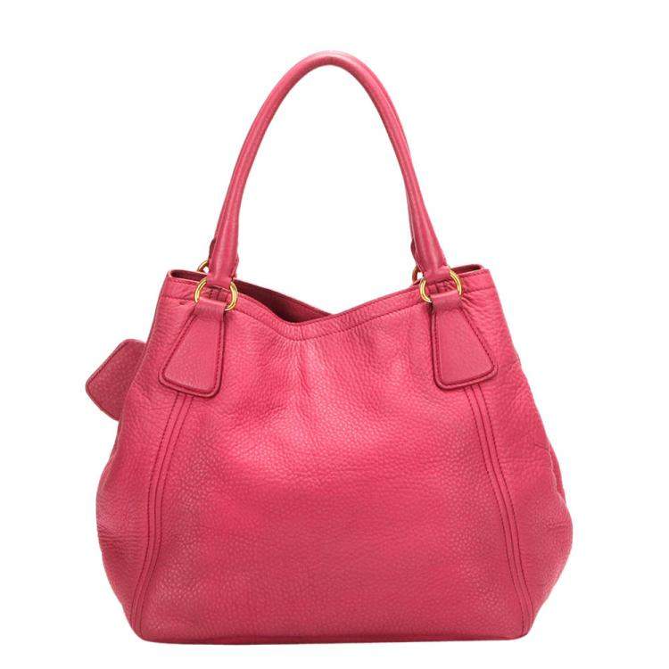 Pre Owned Prada Pink Leather Vitello Daino Hobo Bag
