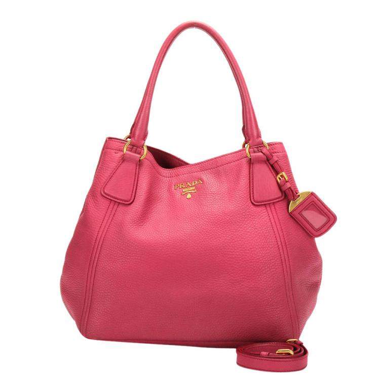 Pre Owned Prada Pink Leather Vitello Daino Hobo Bag