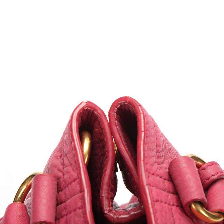 Pre Owned Prada Pink Leather Vitello Daino Hobo Bag