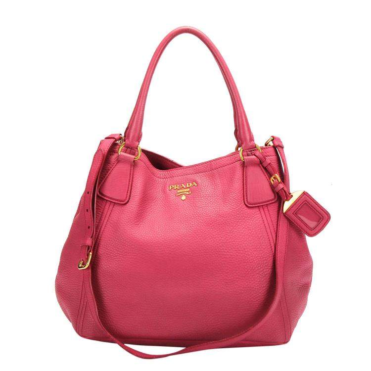Pre Owned Prada Pink Leather Vitello Daino Hobo Bag