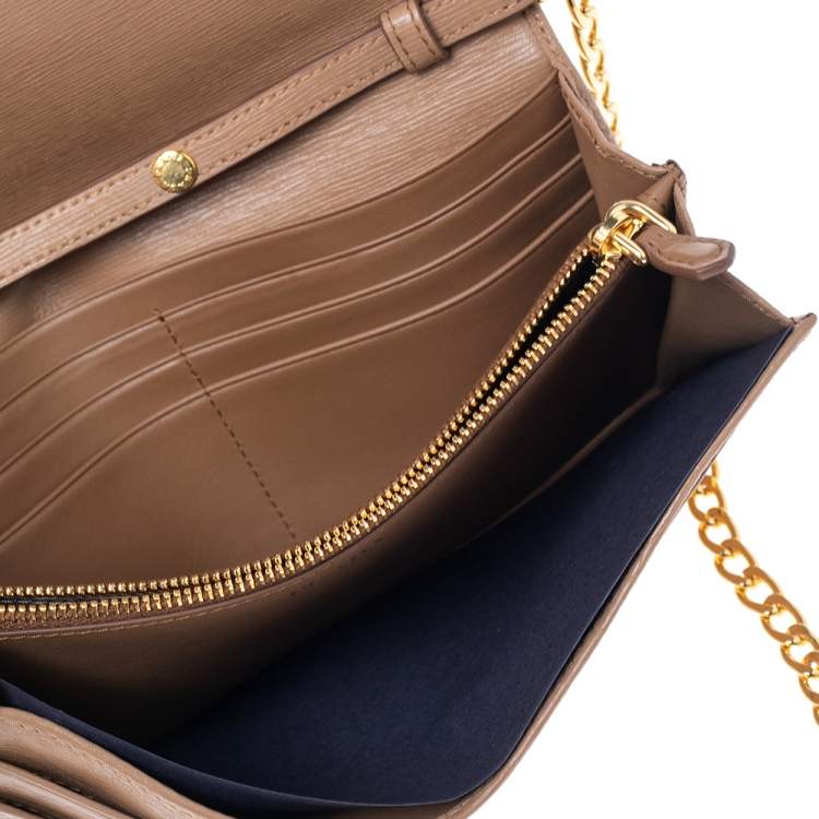 Pre Owned Prada Caramel Vitello Move Leather Leather Wallet On Chain