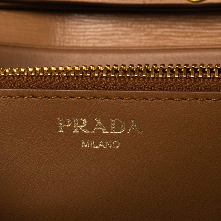 Pre Owned Prada Caramel Vitello Move Leather Leather Wallet On Chain