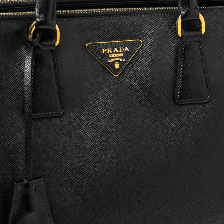 Pre Owned Prada Black Saffiano Lux Leather Medium Galleria Double Zip Tote