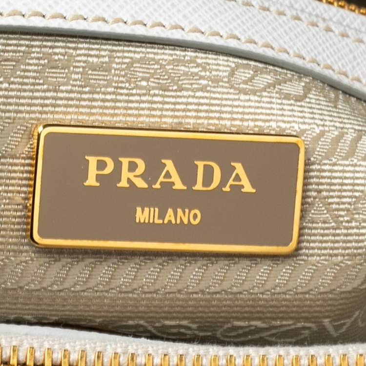 Pre Owned Prada White Saffiano Lux Leather Medium Open Tote