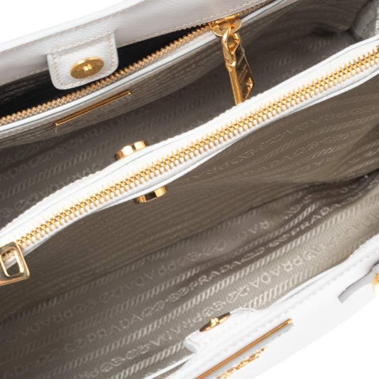 Pre Owned Prada White Saffiano Lux Leather Medium Open Tote