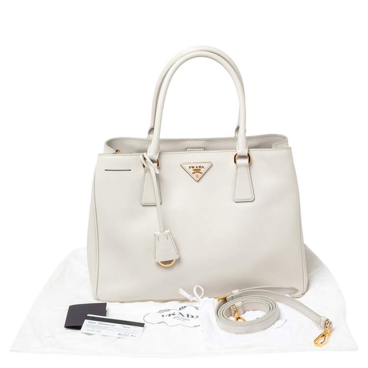 Pre Owned Prada White Saffiano Lux Leather Medium Open Tote