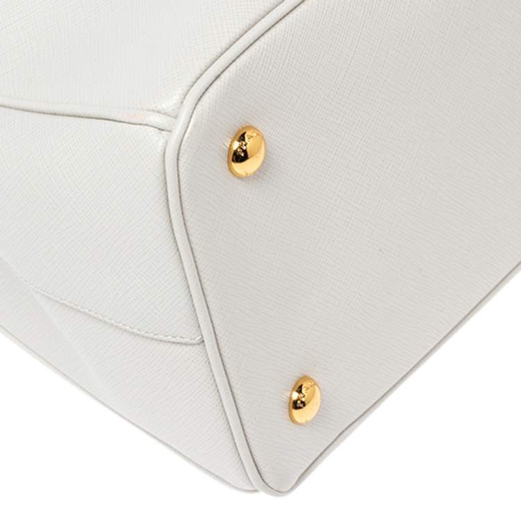 Pre Owned Prada White Saffiano Lux Leather Medium Open Tote