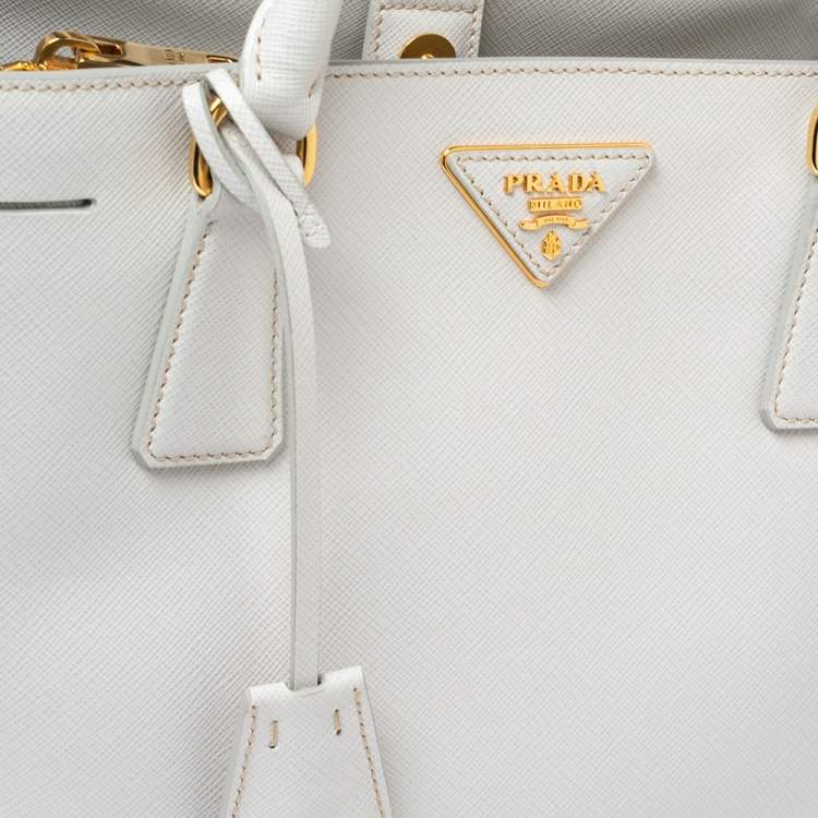 Pre Owned Prada White Saffiano Lux Leather Medium Open Tote