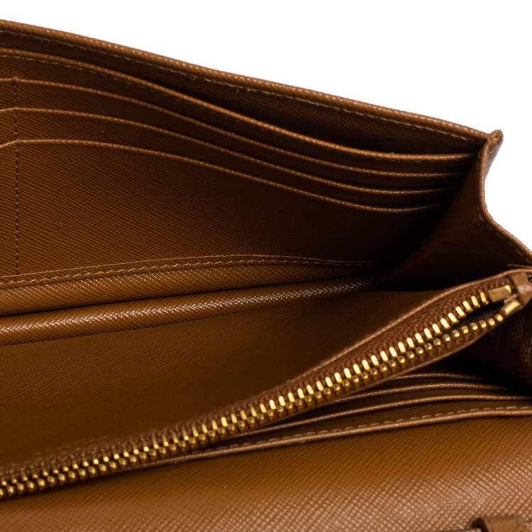 Pre Owned Prada Brown Saffiano Leather Wallet On Chain
