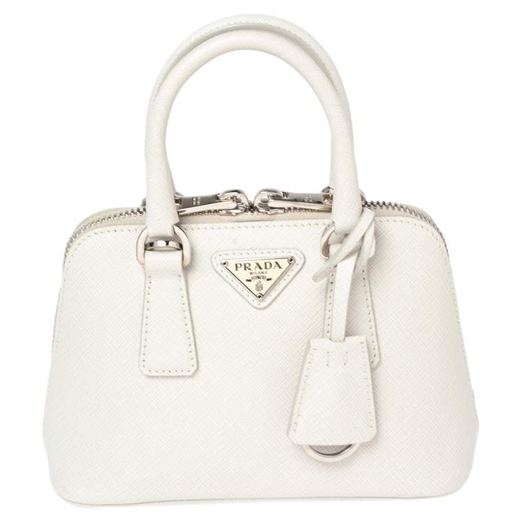 Prada Off White Saffiano Leather Mini Promenade Crossbody Bag