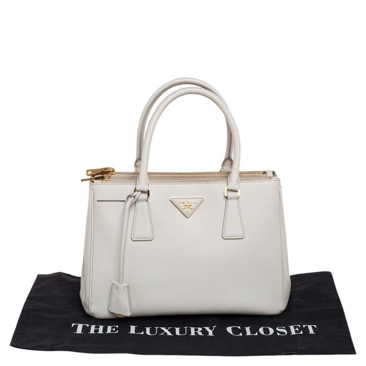 مملوكة مسبقًا Prada White Saffiano Lux Leather Small Galleria Double Zip Tote