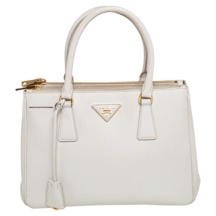 مملوكة مسبقًا Prada White Saffiano Lux Leather Small Galleria Double Zip Tote