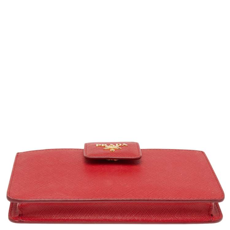Pre Owned Prada Red Saffiano Leather Wallet on Chain