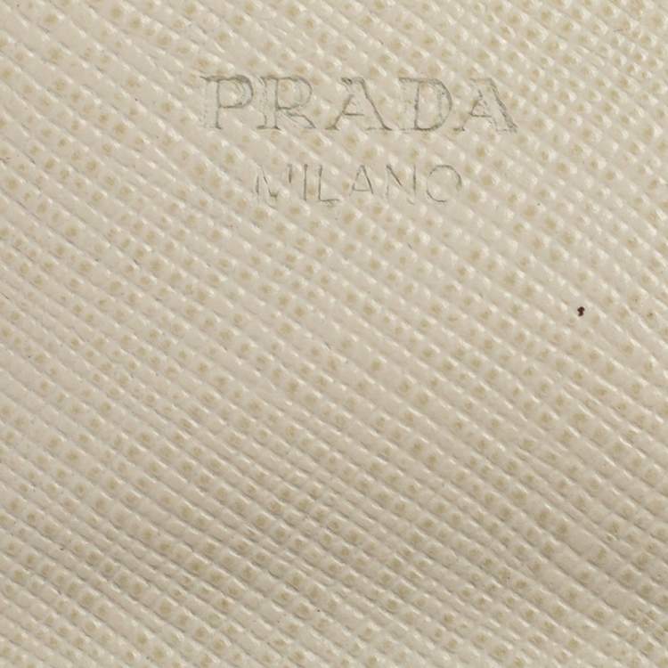 Pre Owned Prada White Saffiano Metal Leather Card Case