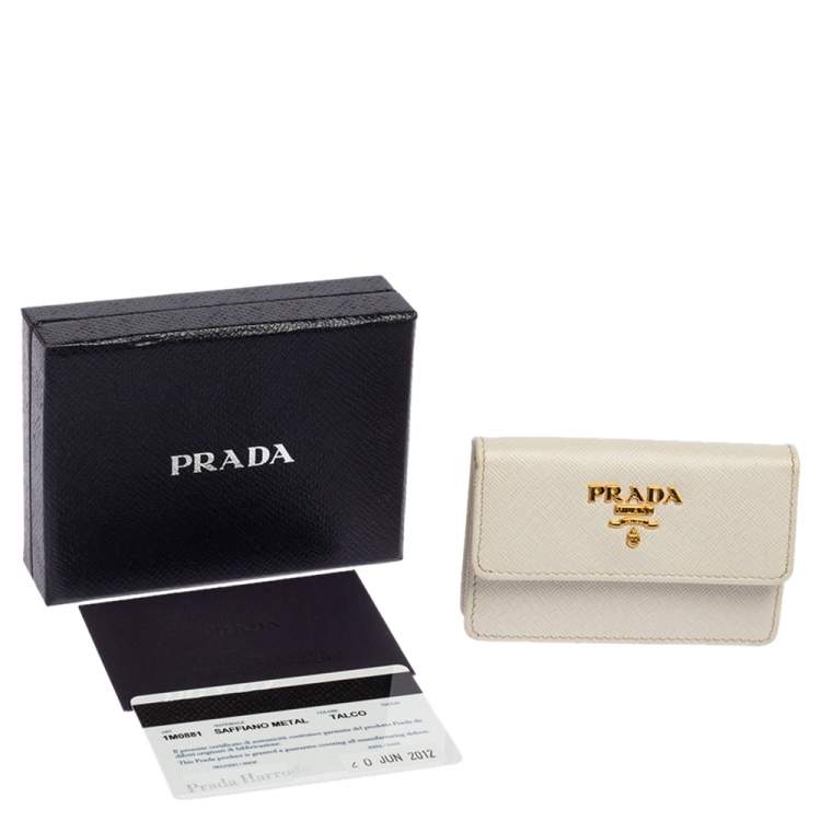 Pre Owned Prada White Saffiano Metal Leather Card Case