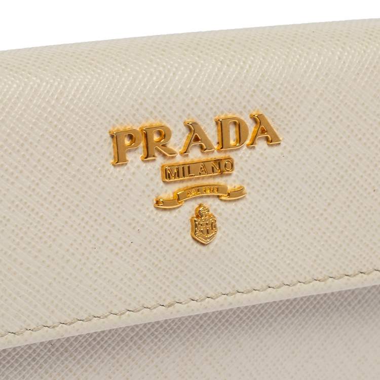 Pre Owned Prada White Saffiano Metal Leather Card Case
