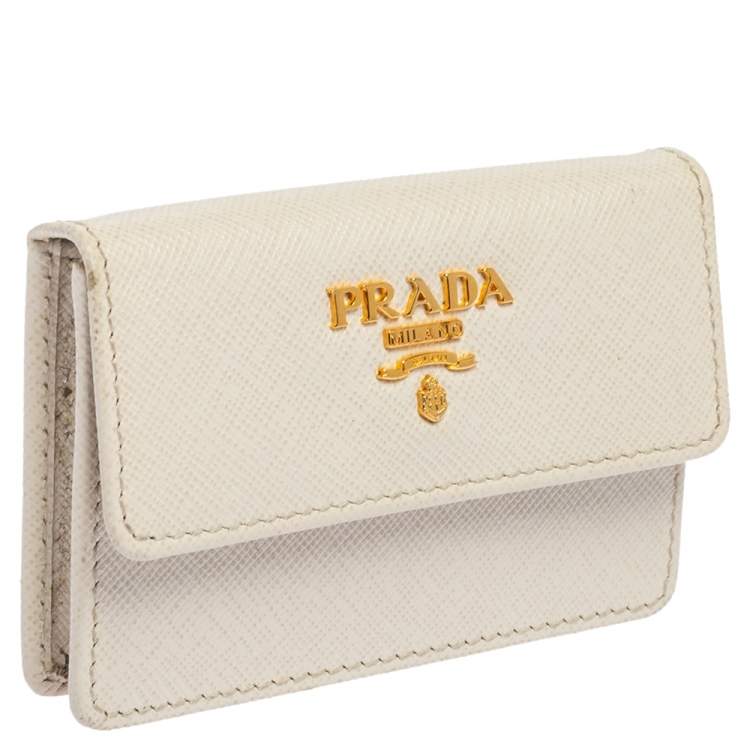 Pre Owned Prada White Saffiano Metal Leather Card Case