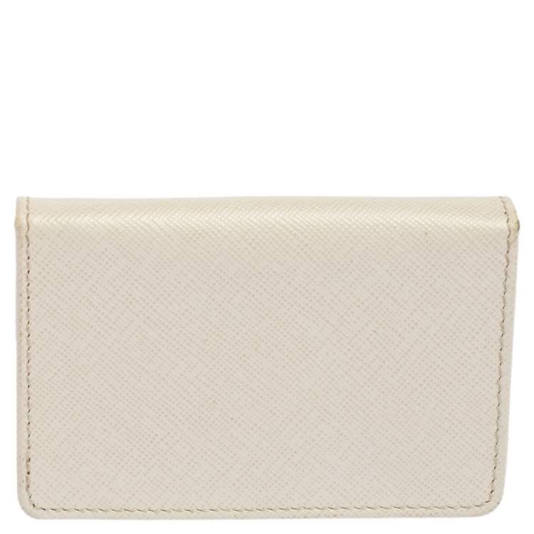 Pre Owned Prada White Saffiano Metal Leather Card Case