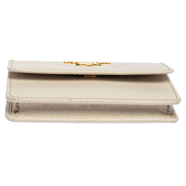 Pre Owned Prada White Saffiano Metal Leather Card Case