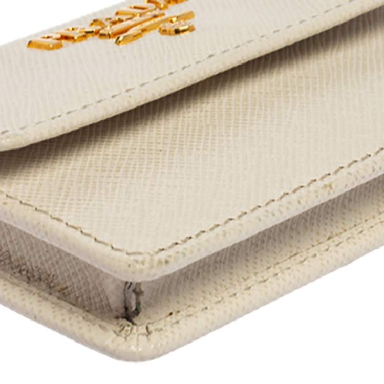Pre Owned Prada White Saffiano Metal Leather Card Case