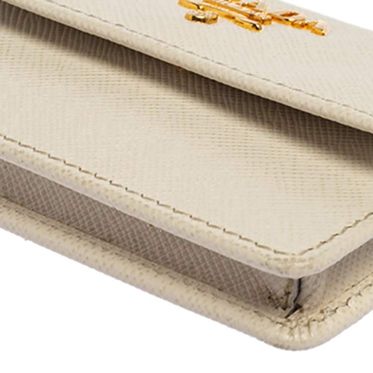 Pre Owned Prada White Saffiano Metal Leather Card Case