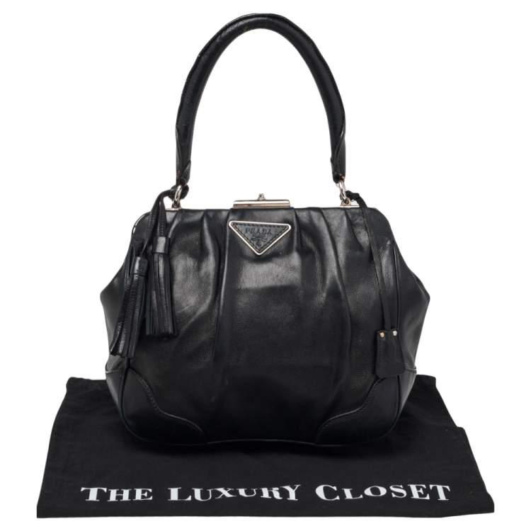 Pre Owned Prada Black Leather Top Handle Bag