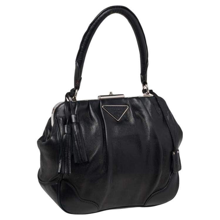 Pre Owned Prada Black Leather Top Handle Bag