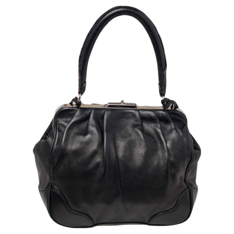 Pre Owned Prada Black Leather Top Handle Bag
