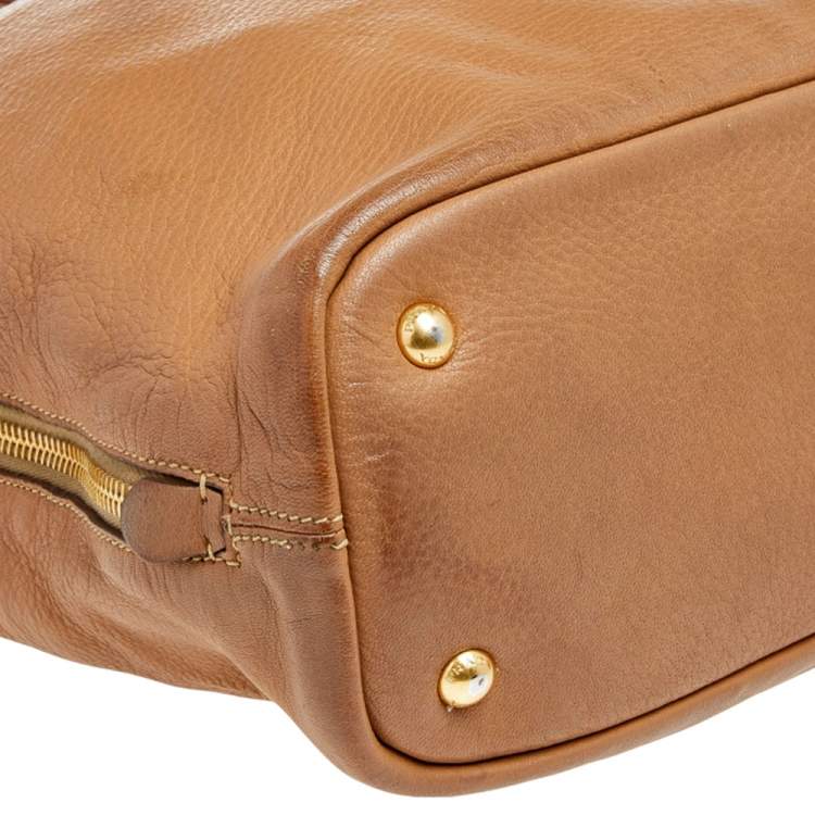 Pre Owned Prada Tan Cervo Leather Side Zip Shopper Tote