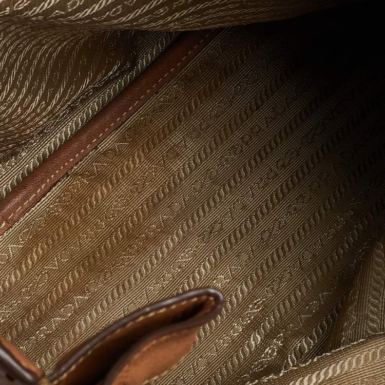 Pre Owned Prada Tan Cervo Leather Side Zip Shopper Tote