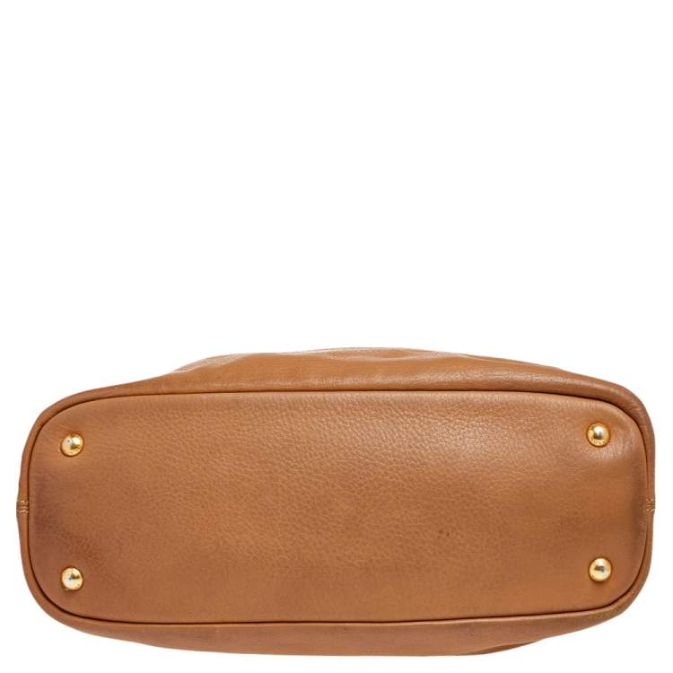 Pre Owned Prada Tan Cervo Leather Side Zip Shopper Tote