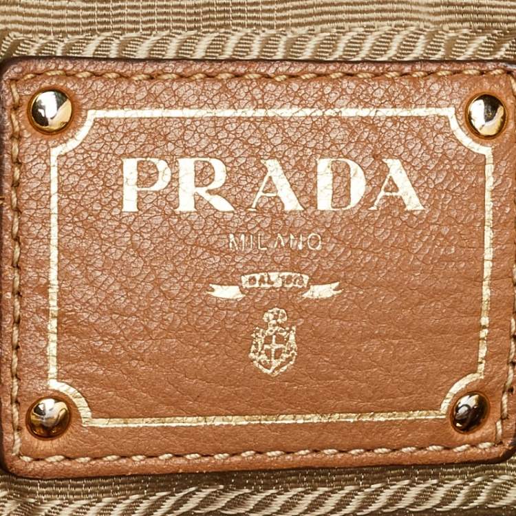 Pre Owned Prada Tan Cervo Leather Side Zip Shopper Tote