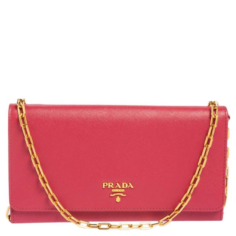 AUTH PRADA SAFFIANO FLAP BOW LOGO LEATHER LONG WALLET PREOWNED PINK
