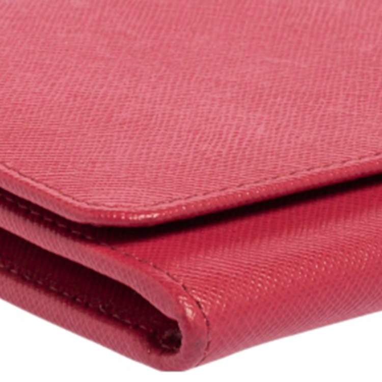 Pre Owned Prada Pink Saffiano Leather Logo Flap Wallet on Chain