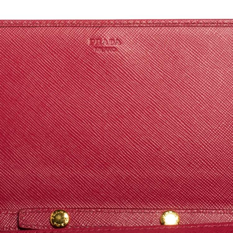Pre Owned Prada Pink Saffiano Leather Logo Flap Wallet on Chain