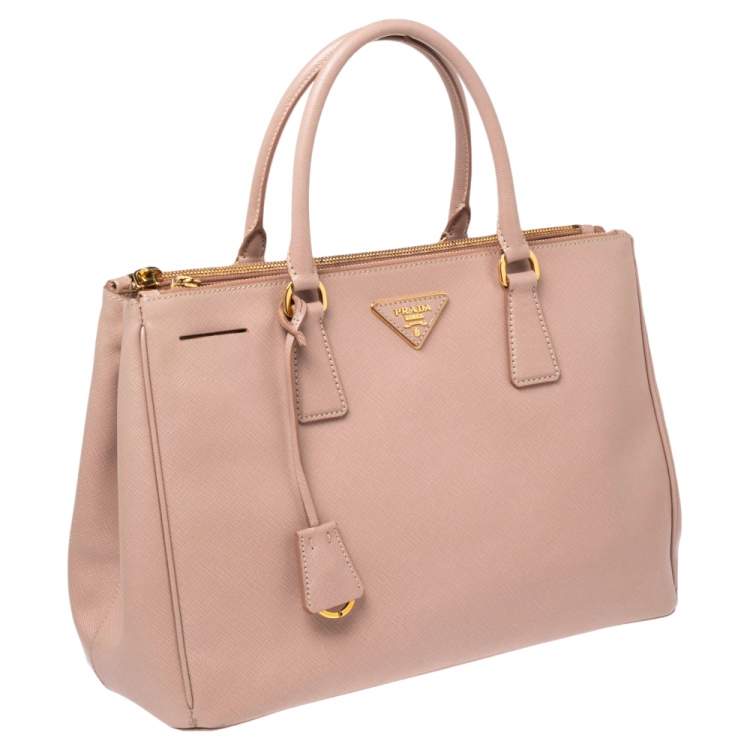 Pre Owned Prada Beige Saffiano Lux Leather Medium Galleria Double Zip Tote