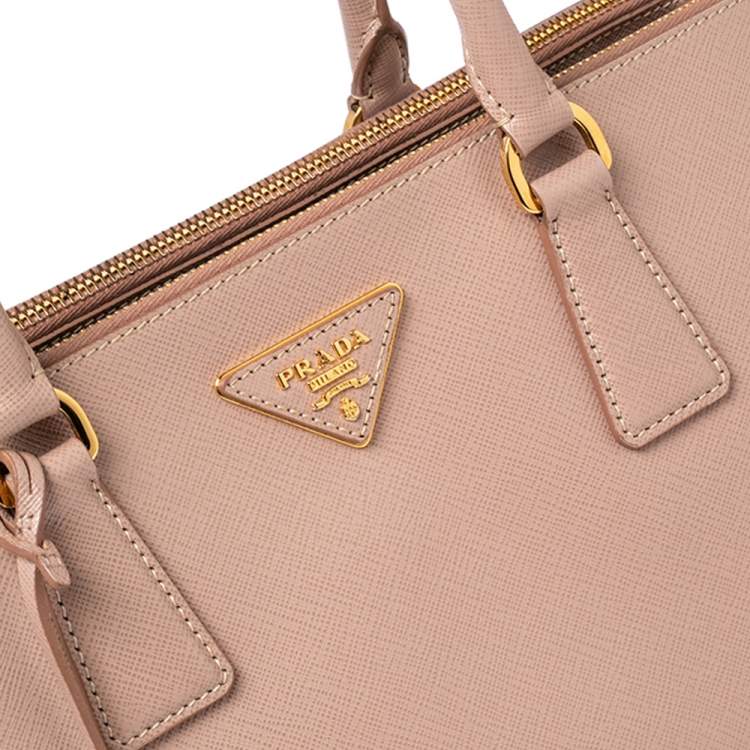 Pre Owned Prada Beige Saffiano Lux Leather Medium Galleria Double Zip Tote