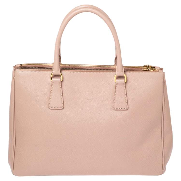 Pre Owned Prada Beige Saffiano Lux Leather Medium Galleria Double Zip Tote