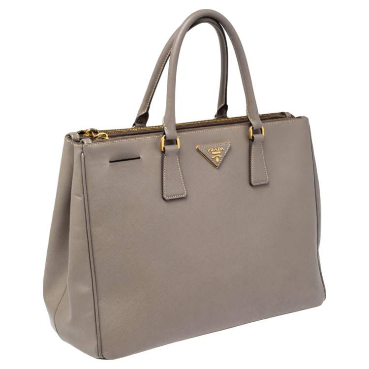 Pre Owned Prada Argilla Grey Saffiano Lux Leather Large Galleria Tote